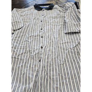 Fridays By Cluett White Striped Button Down Shirt Short Sleeve Men's XL Vintage